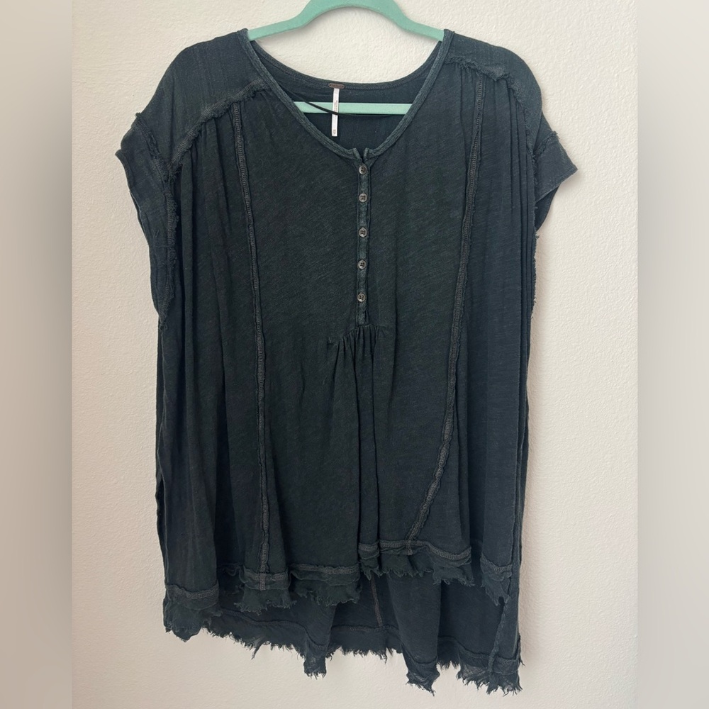 Free People Gray Relaxed Blouse Short Sleeve